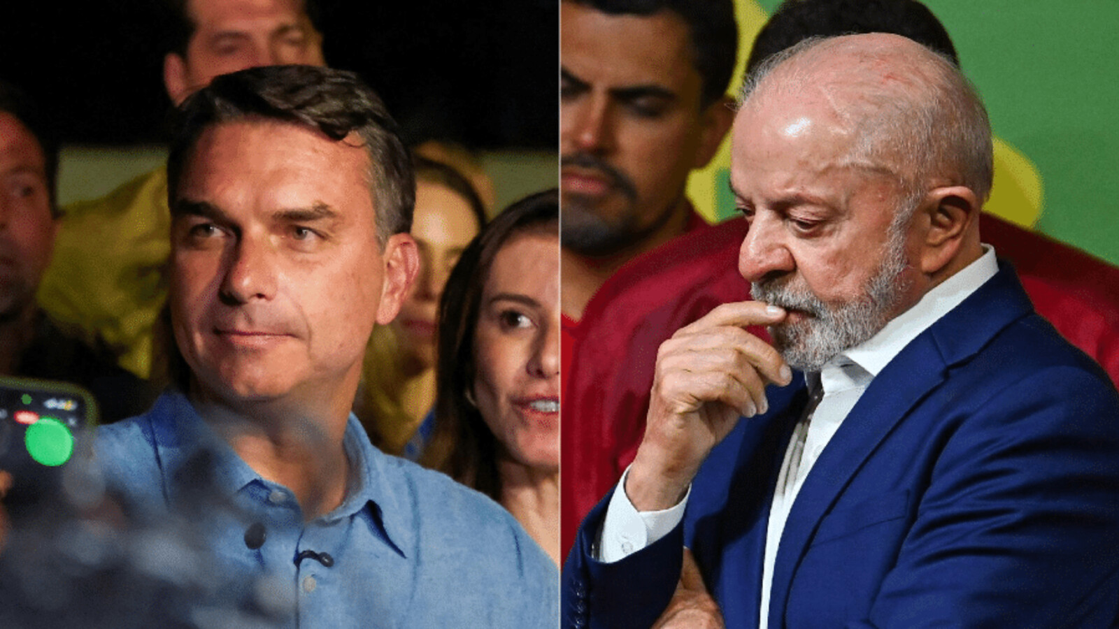 Flávio Bolsonaro e Lula em montagem com fotografias de arquivo