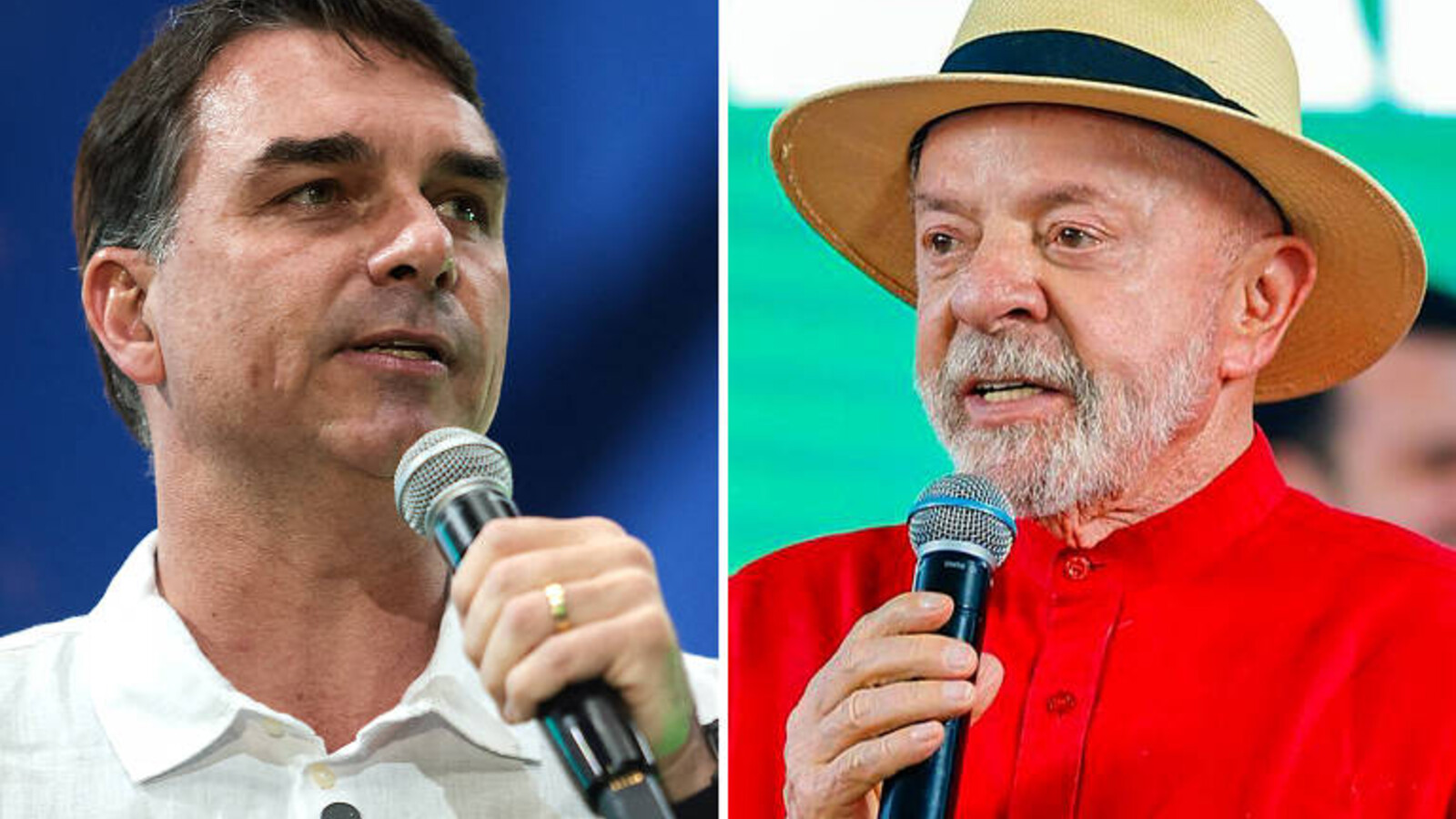 Flávio Bolsonaro e Lula em fotografias de arquivo